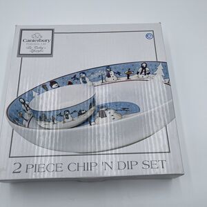Canterbury Potteries Snowman Serenade Chip Dip Set Toby Pieri Stoneware NEW